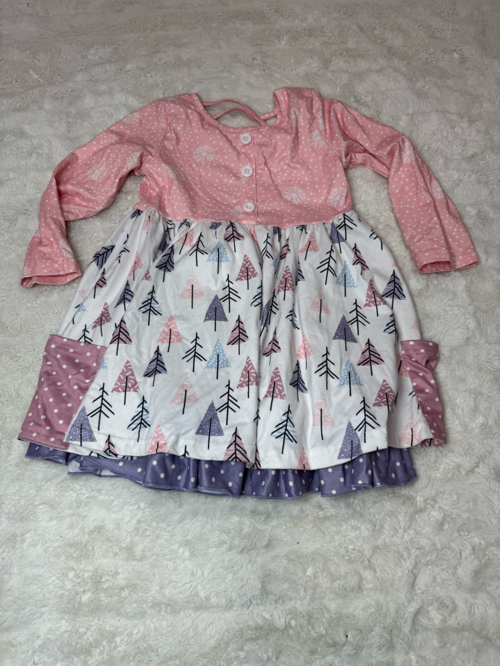 Marie Nicole Pink & White Tree Print Long-Sleeve Dress